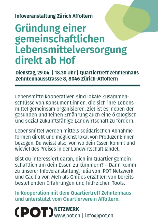 Zürich Affoltern: Gründung einer gemeinschaftlichen Lebensmittelversorgung direkt ab Hof